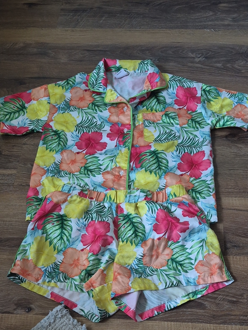 Art Class Girls Tropical Floral Hibiscus Button Down Pajama Set 2PC Large 10-12